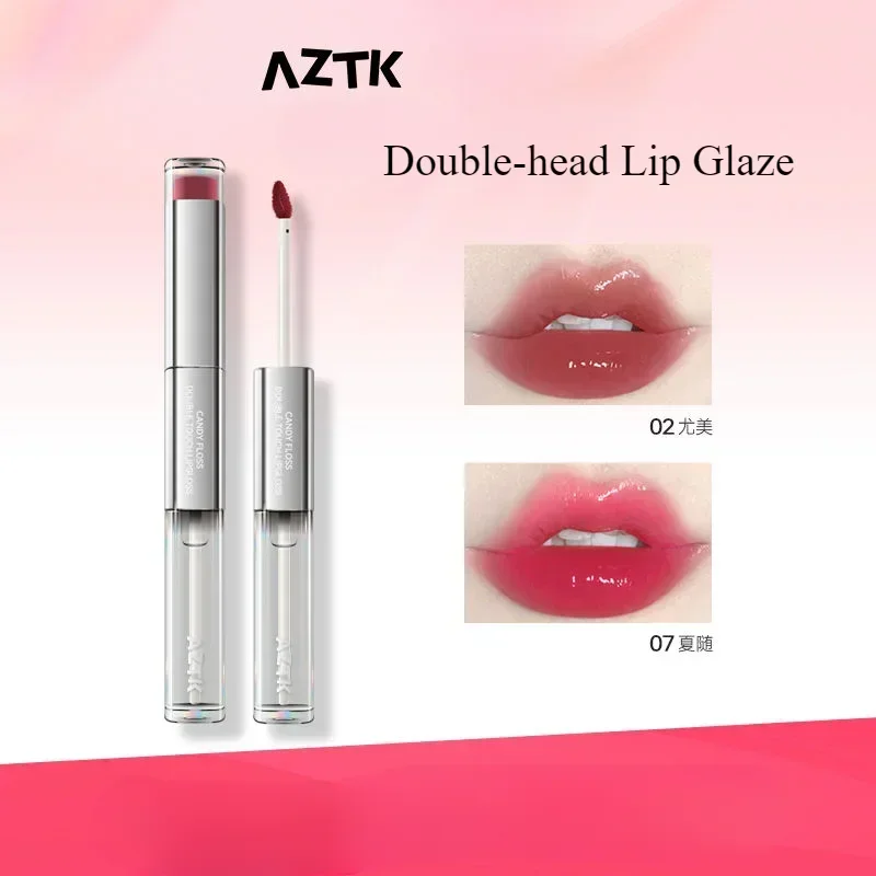 

AZTK Double-head Lip Glaze Mirror Water Matte Lipstick Oil Non-stick Cup Long Lasting Lips Makeup