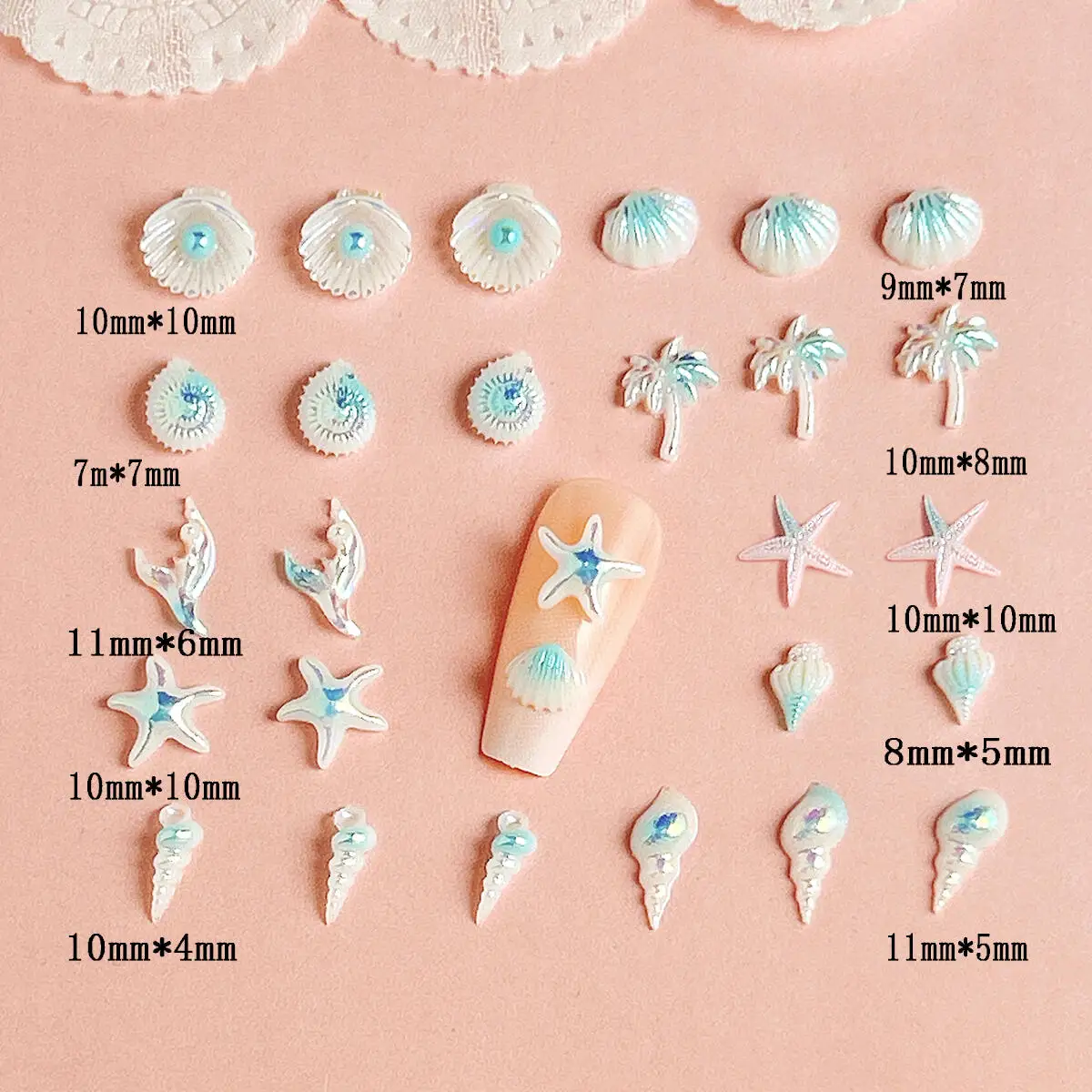 50PCS Multiple Style Simulated Ocean Series Nail Art Charms Creative Gradient Shell Starfish Coconut Tree Nail Decorations DIY