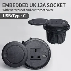 Desktop socket Multifunctional UK Socket with USB Type-C Recessed Desktop Plug Round Socket