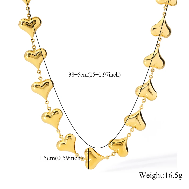 EILIECK 316L Edelstahl Metall Herz Liebe Halskette Armband Set Modischer Goldfarbener Wasserdichter Schmuck für Frauen Alltagsschmuck – Detail 8