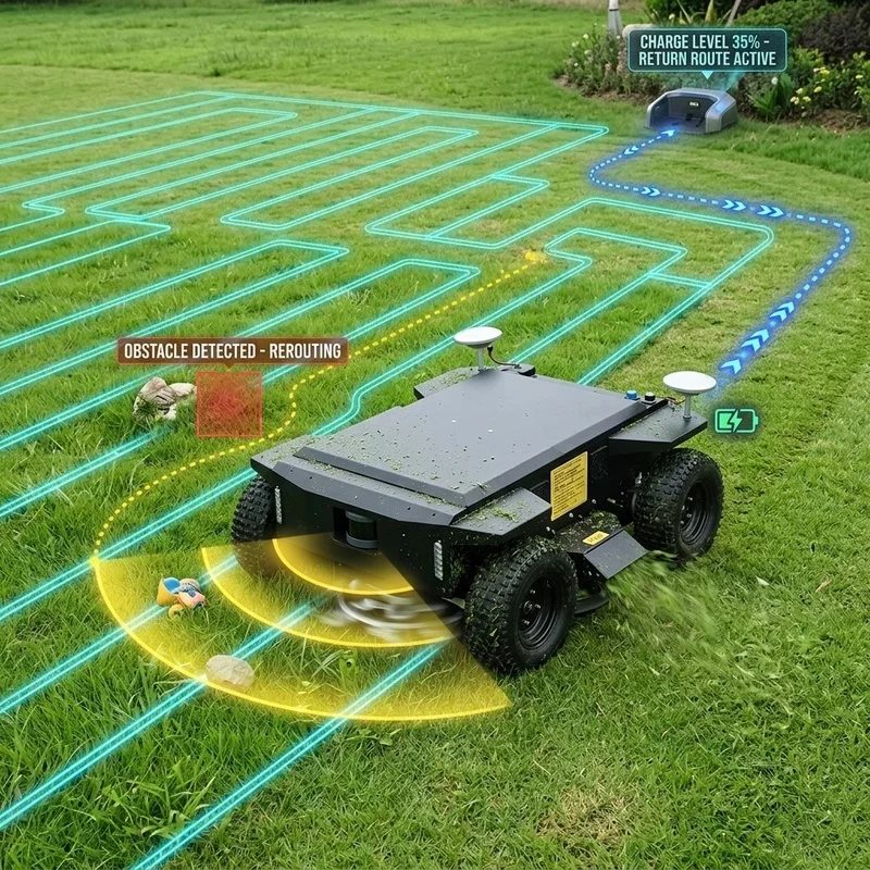AI Mower GPS Remote-Control Robotic Mower with Automatic Mapping Zero-Turn Mower/Tractor Gardens Farms and Estates