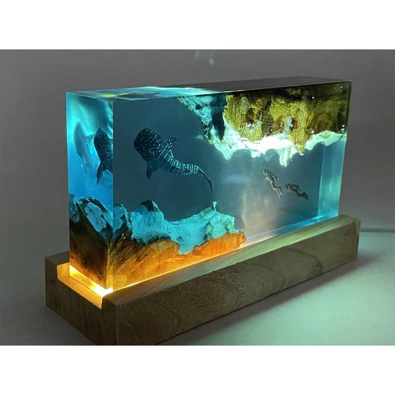 Sea World Organism Resin Table Light Creactive Art Decoration Lamp Divers Whale Theme Night Light  USB Charge