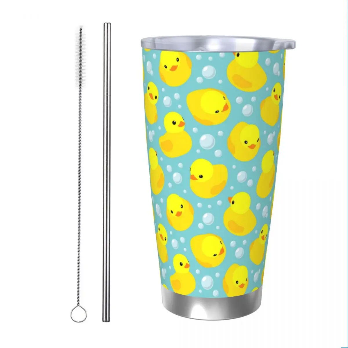 

Cute Yellow Duck Bubbles Tumbler Vacuum Insulated Animal Thermal Cup Stainless Steel Outdoor Mug Spill Proof, 20oz