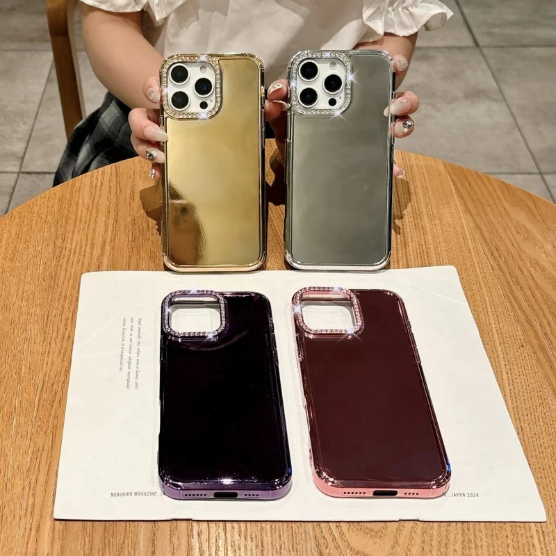 الفاخرة تصفيح الماس عدسة الكاميرا بلون الاكريليك الحال بالنسبة آيفون 16 15 14 13 12 برو ماكس زائد لينة للصدمات غطاء الوفير