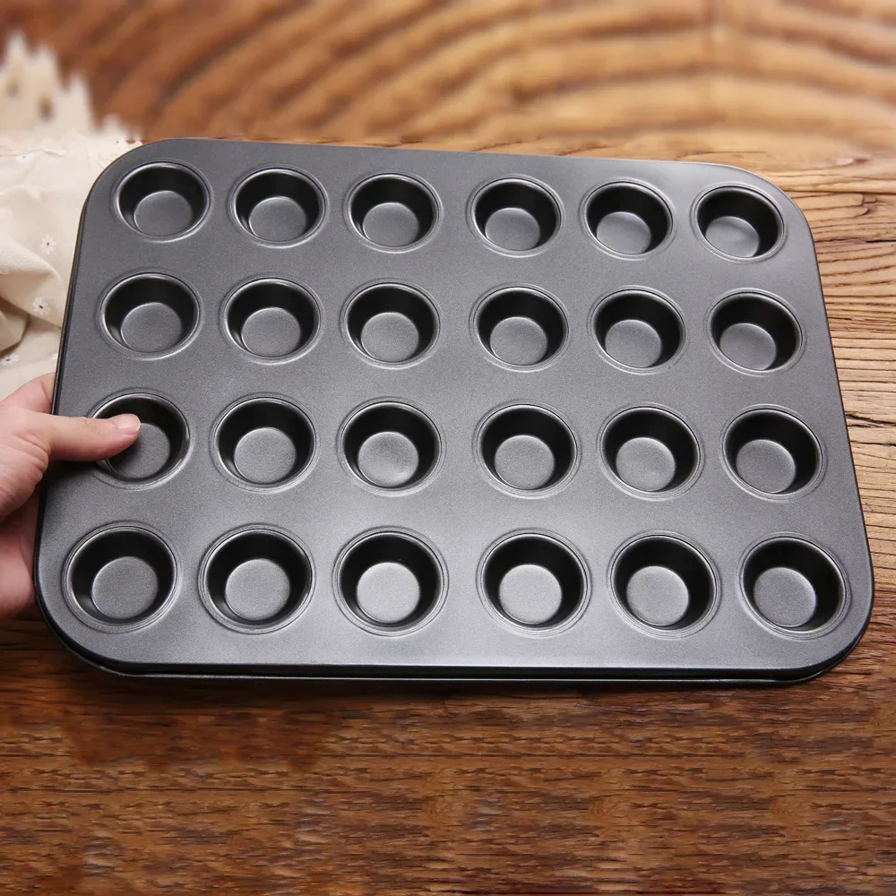 Non Stick 24 hole Mini Cup Baking Pan Carbon Steel Pudding Cake Mold Household Baking Utensils Black