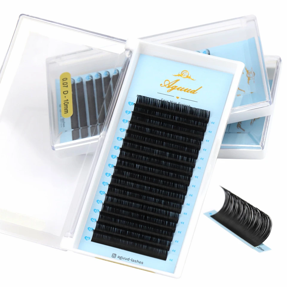 

AGUUD 16Rows Individual Lashes Tray All Size 5mm-25mm Length False Mink Eyelash Extension Classic Volume Matte Black Eyelashes