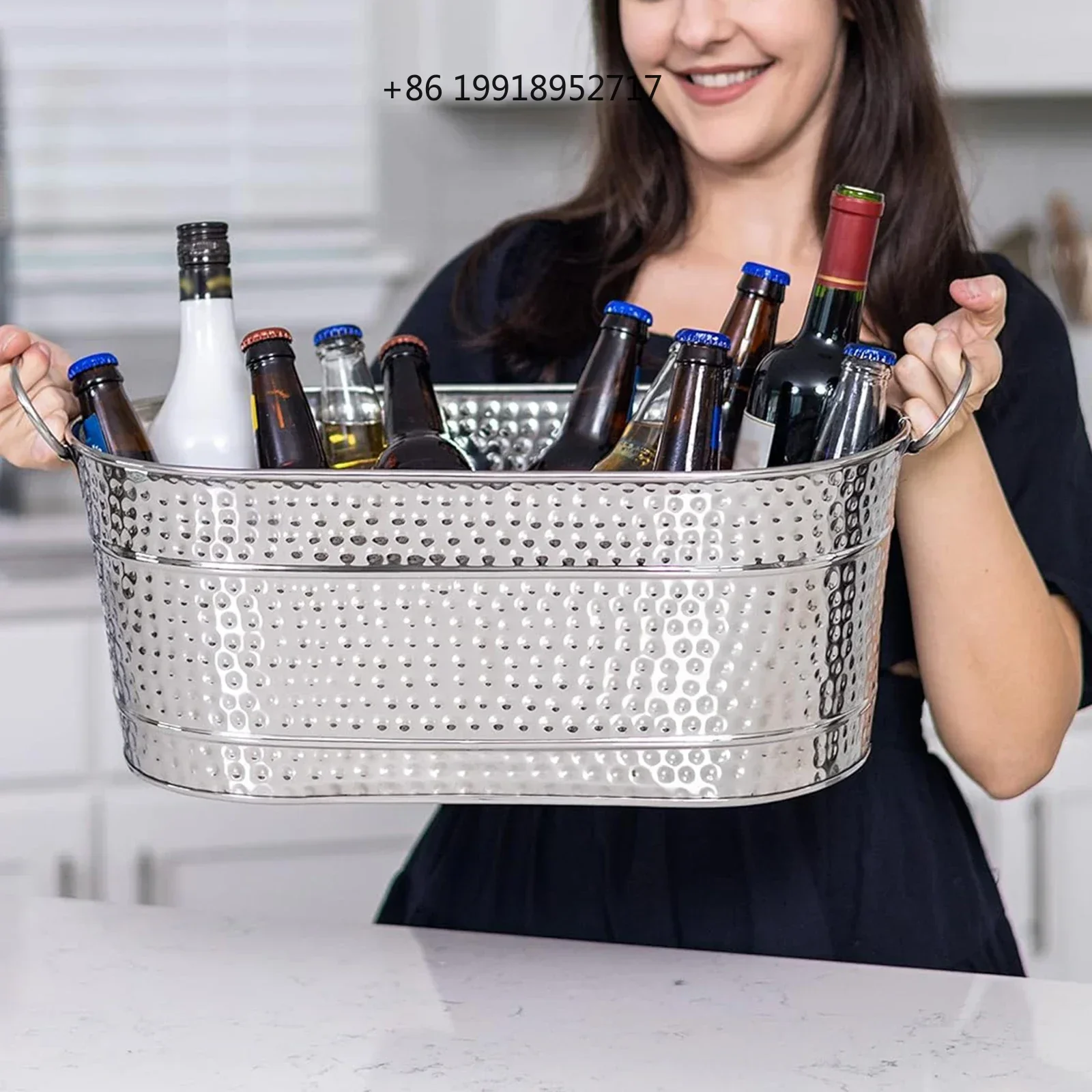 Viral Stylish Galvanized Sheet Ice Bucket Large Capacity Wine Champagne Cooler Tub For Bar Party Home Drinks Ice Storage JJ451