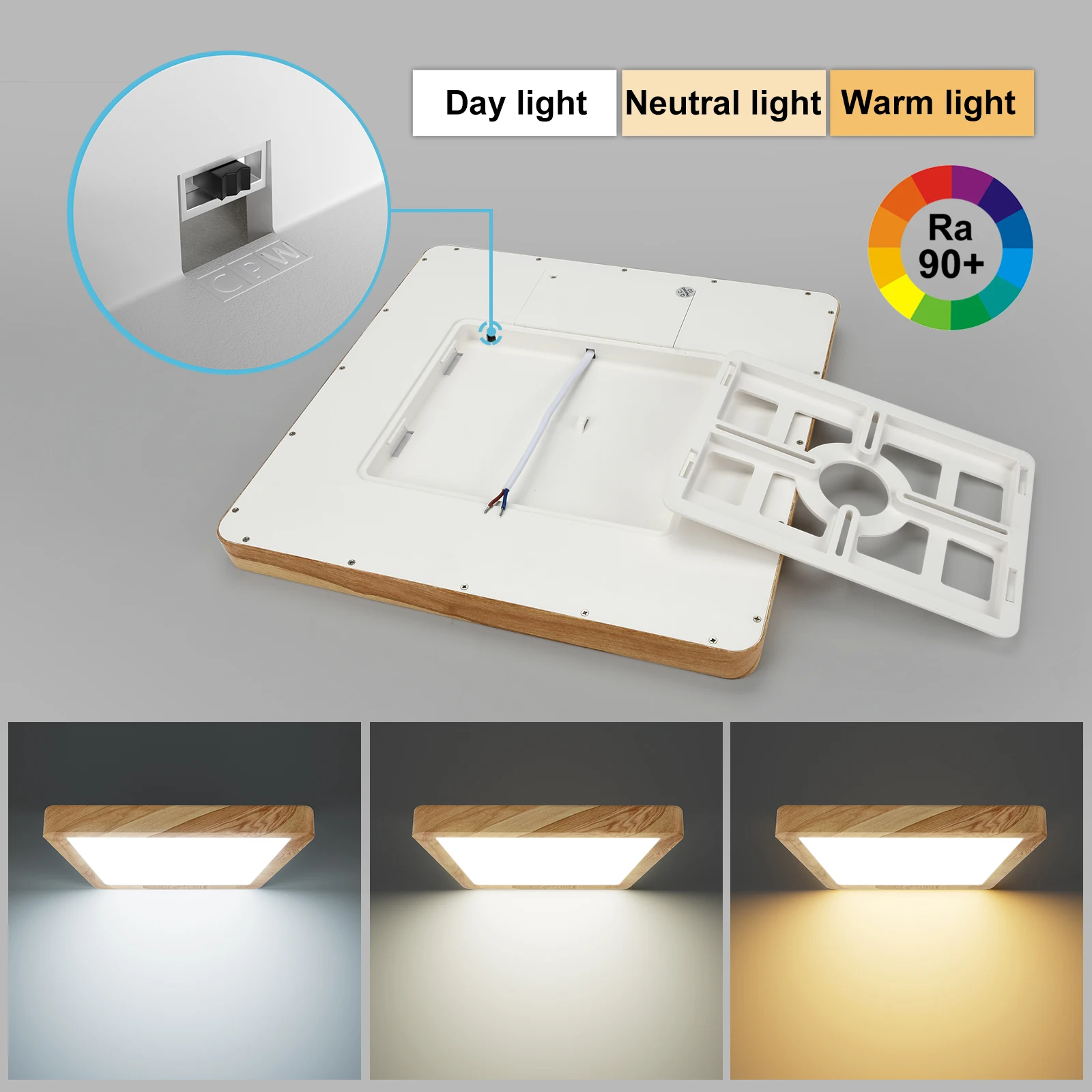 Wood Led Ceiling Light Square 18W 24W 220V CCT For Bedroom Kitchen Living Room Bathroom Light Ultrathin Flush Ceiling Lamp