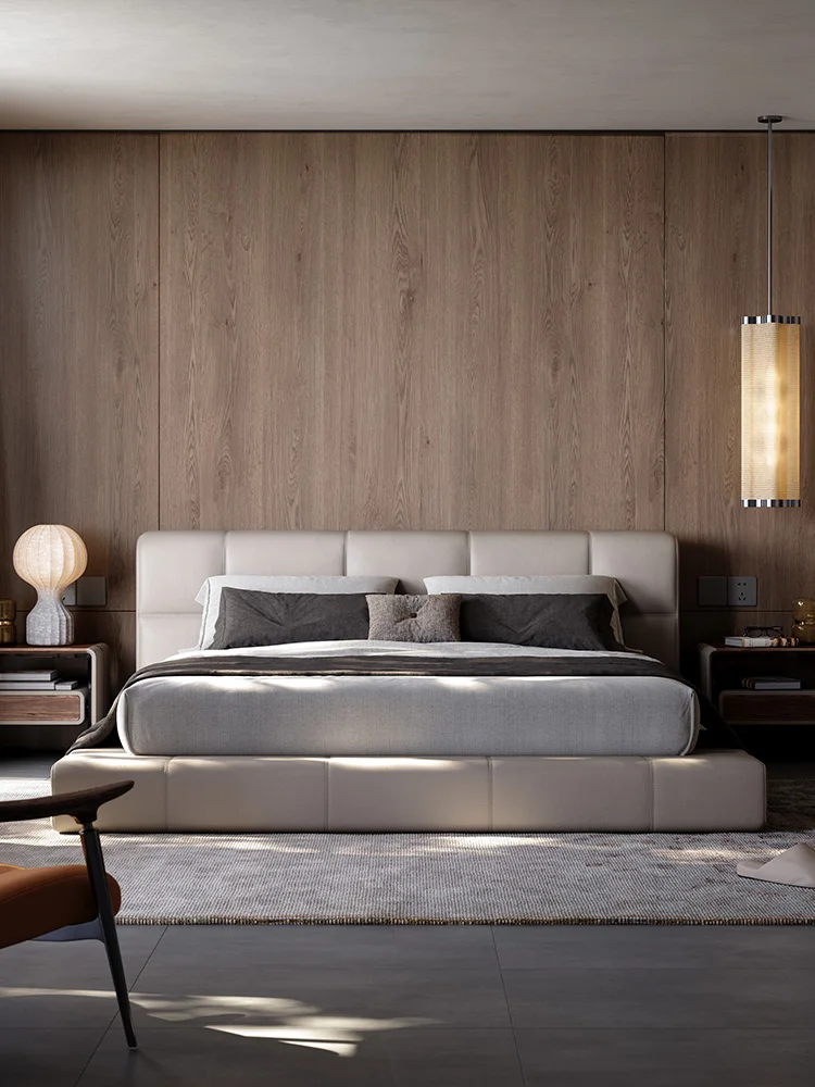Italian light luxury leather bed villa whole house matching high-end atmospheric household double master bed