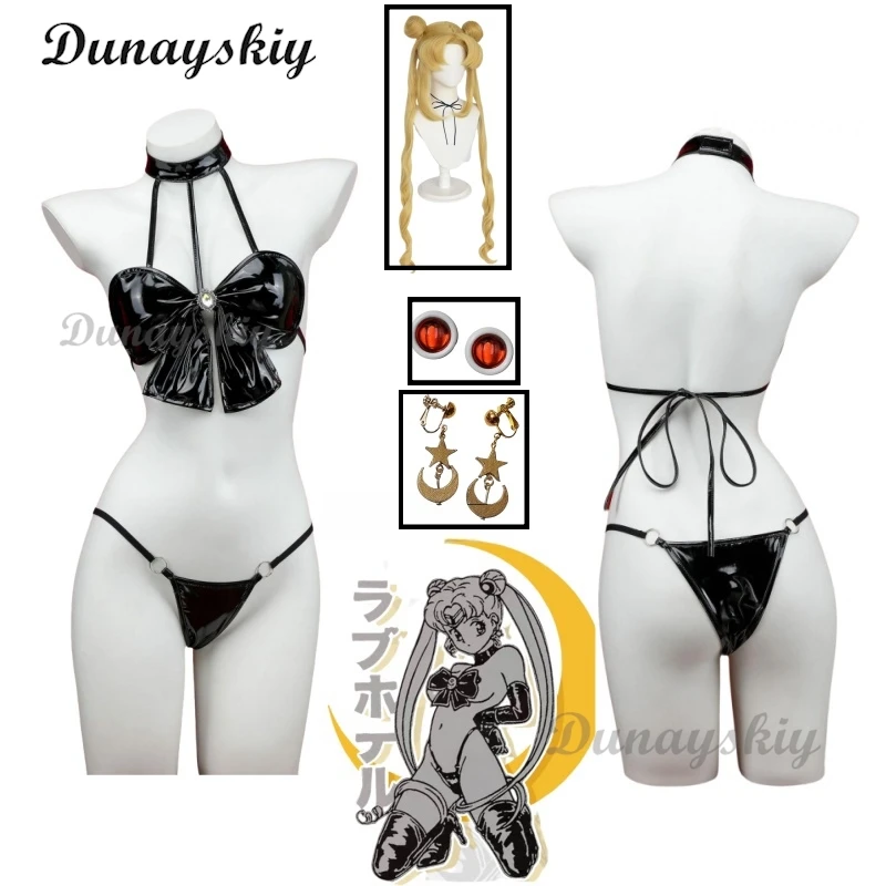 

Anime Tsukino Usagi Sexy Bikini Cosplay Costume Women Sexy Patent Leather Underwear Suit Cute Lingerie Uniform Halloween