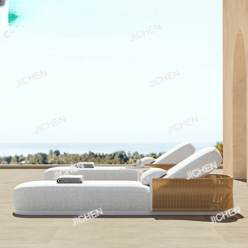 

Outdoor Aluminum Sunbathing Chairs Metal Outdoor Furniture Rope Reclining Chairs Luxury Sofa Beds Terrace Furniture Sunbeds