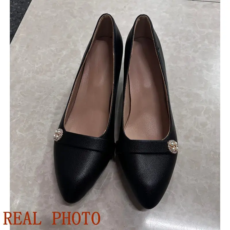 ASILETO Brand Office Ladies Pumps Pointed Toe Small Heels 5.5cm Slip On Shallow Plus Size 48 49 50 Women Daily Shoes
