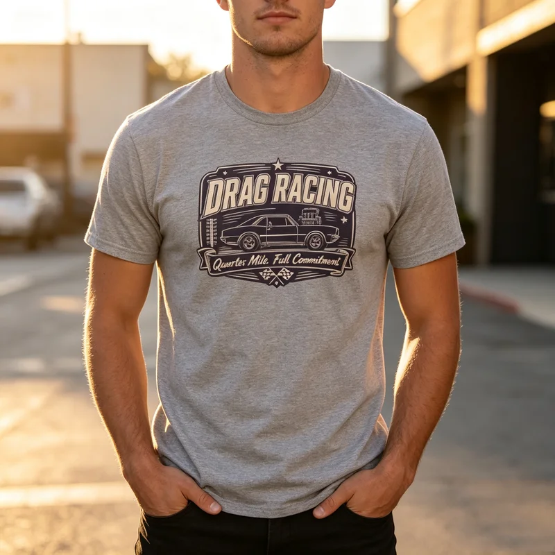 Vintage Drag Racing Muscle Car Retro T-Shirt Quarter Mile Tee Race Fans Gift Graphic Print Soft 100% Cotton Crew Neck Top  Y2k