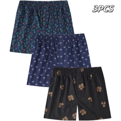 3pcs Men's Boxer Underwear  Fashion Leaf Print High-Grade Cotton Antibacterial  Breathable Comfy Stretchy Boxer Sport Shorts