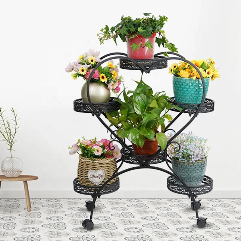 

Best Seller Heart Shaped Plant Stand Set Home Decoration 6 Trays Steel Metal Flower Display Stand for Indoor Outdoor