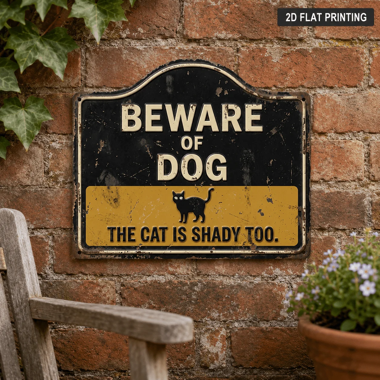 2D Flat - 1pc, Cat Sign, Warning Plaque, Pet Decor, Outdoor Decor, Aluminum Sign(12'X9.8'), Garden Sign, Patio Sign, Yard Decor
