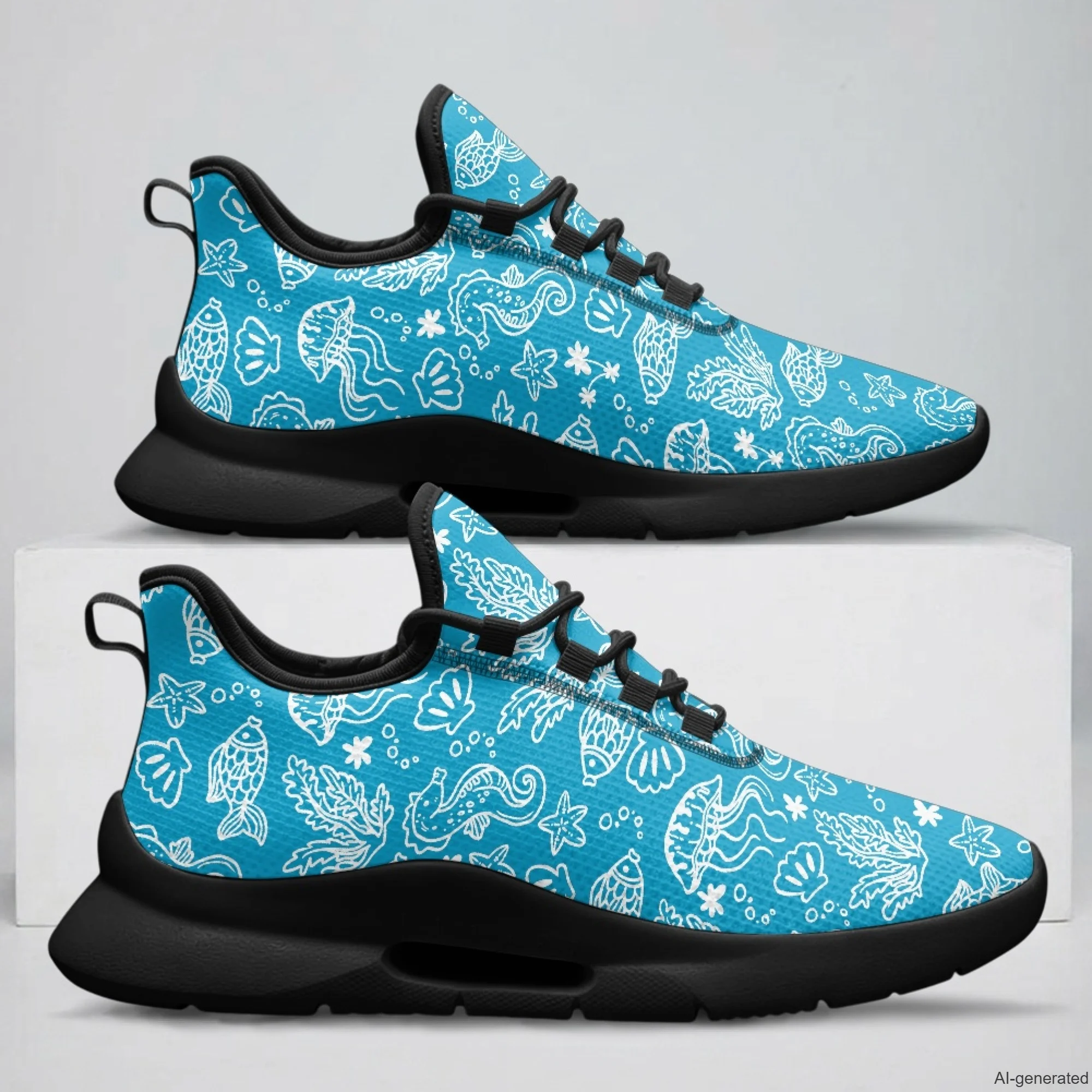 

XIXIRIMIDO Lace-up Casual Shoes Men's Sneakers Breathable Mesh Walking Shoes Fish Pattern Women's Fashion Shoes 35-48