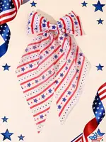 Patriotic Star Print Mesh Hair Bow Clip Red White Blue Festival Accessory - Image 3