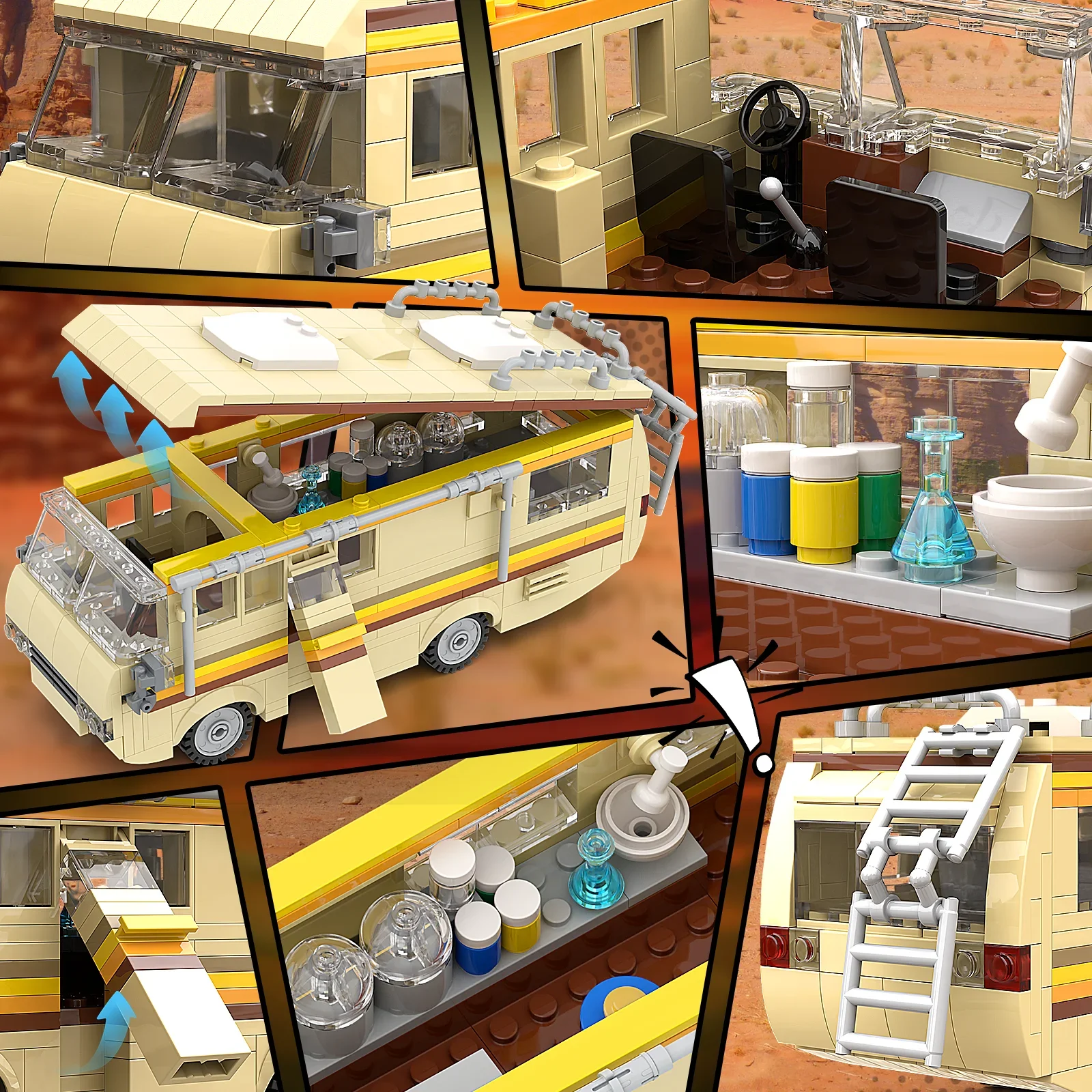 Classic Breaking Bad RV White and Pink Characters Model 3-in-1 Movie Protagonist Building Blocks Toy for Kids Adults