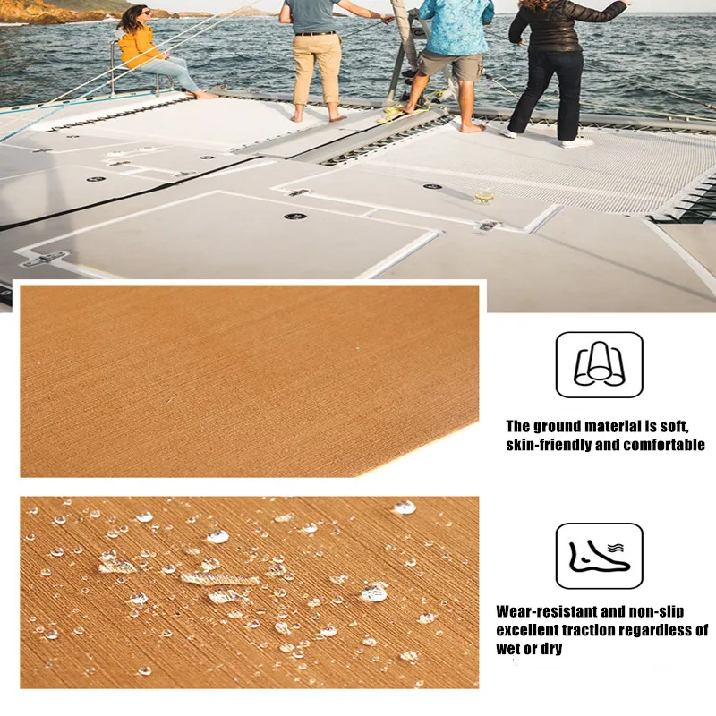 Revêtement de Sol Auto-Adhésif en Mousse Teck OligFoam, Faux, Marine, Gris, Marron, 2400x450x6mm, Accessoires pour Pont de Bateau