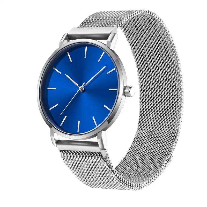 NO logo Magnetic Stainless Steel Strap Men Watch Thin Minimalist Unisex 40mm Classic Simple Watches High Quality