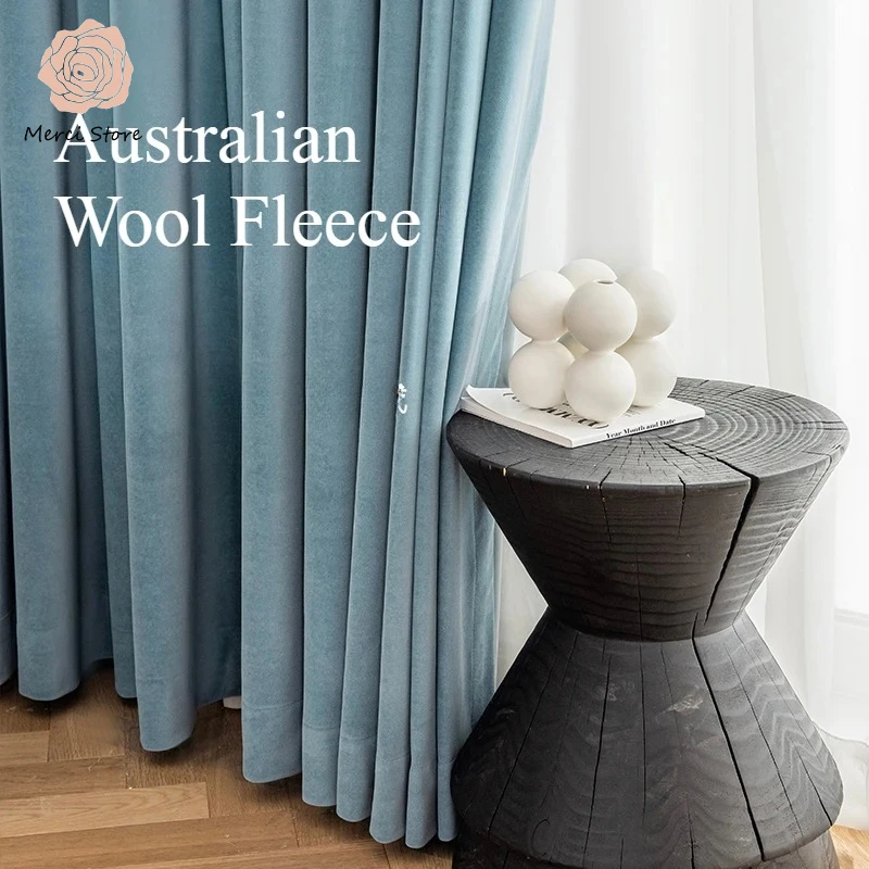 American Minimalist Australian Cashmere Haze Blue Curtains for Living Room Bedroom Blackout Thermal Insulated Custom Drapes