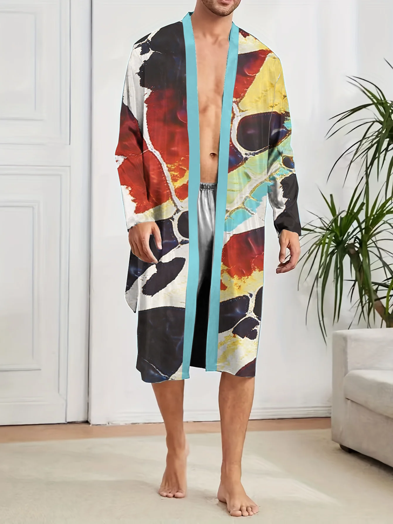 

Новый мужской халат с 3D цифровой печатью для весны и осени, приятный для кожи и легкий, быстросохнущий и нелиняющий, для домашнего использования.