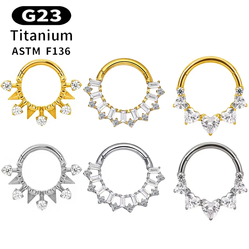 

1PC G23 Titanium 16G Nose Rings Hinged Clicker Segment Hoop CZ Ring Cartilage Daith Earrings Nose Septum Labret Piercing Jewelry