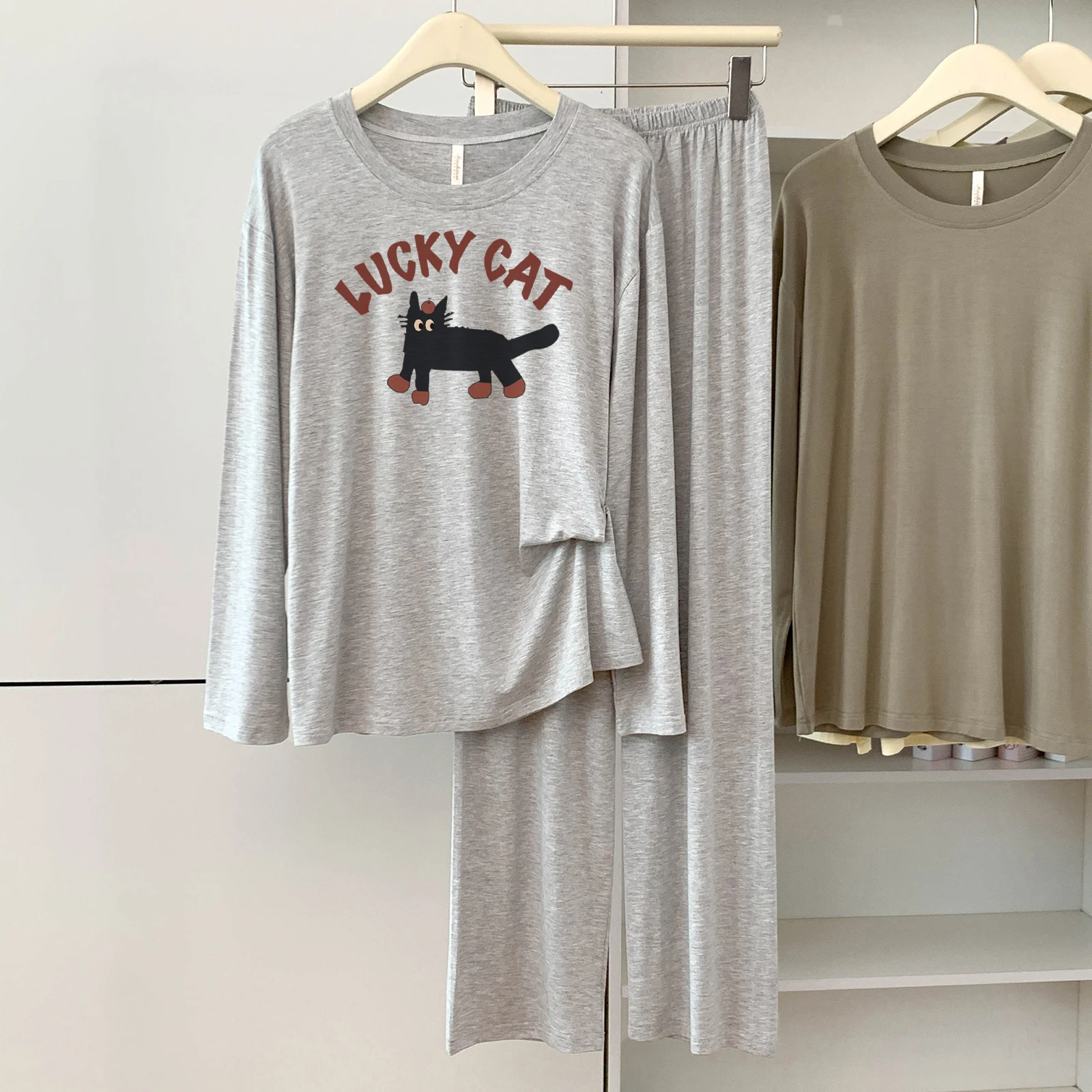 

5183-02 Modal Pajamas for Women, Spring and Autumn New Style, Casual, Simple, Solid Color, Round Neck, Long Sleeves, Comfortable