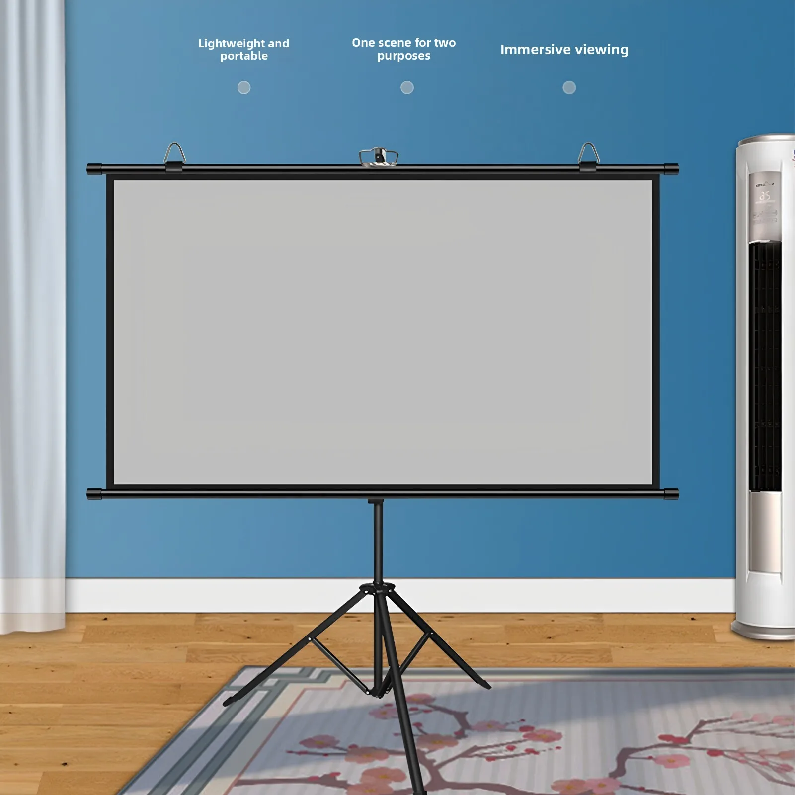 Tripod Stand for 60-180 Inch Projector Screens, Height Adjustable, Floor Standing or Wall Mounted, Setup for Home Viewing