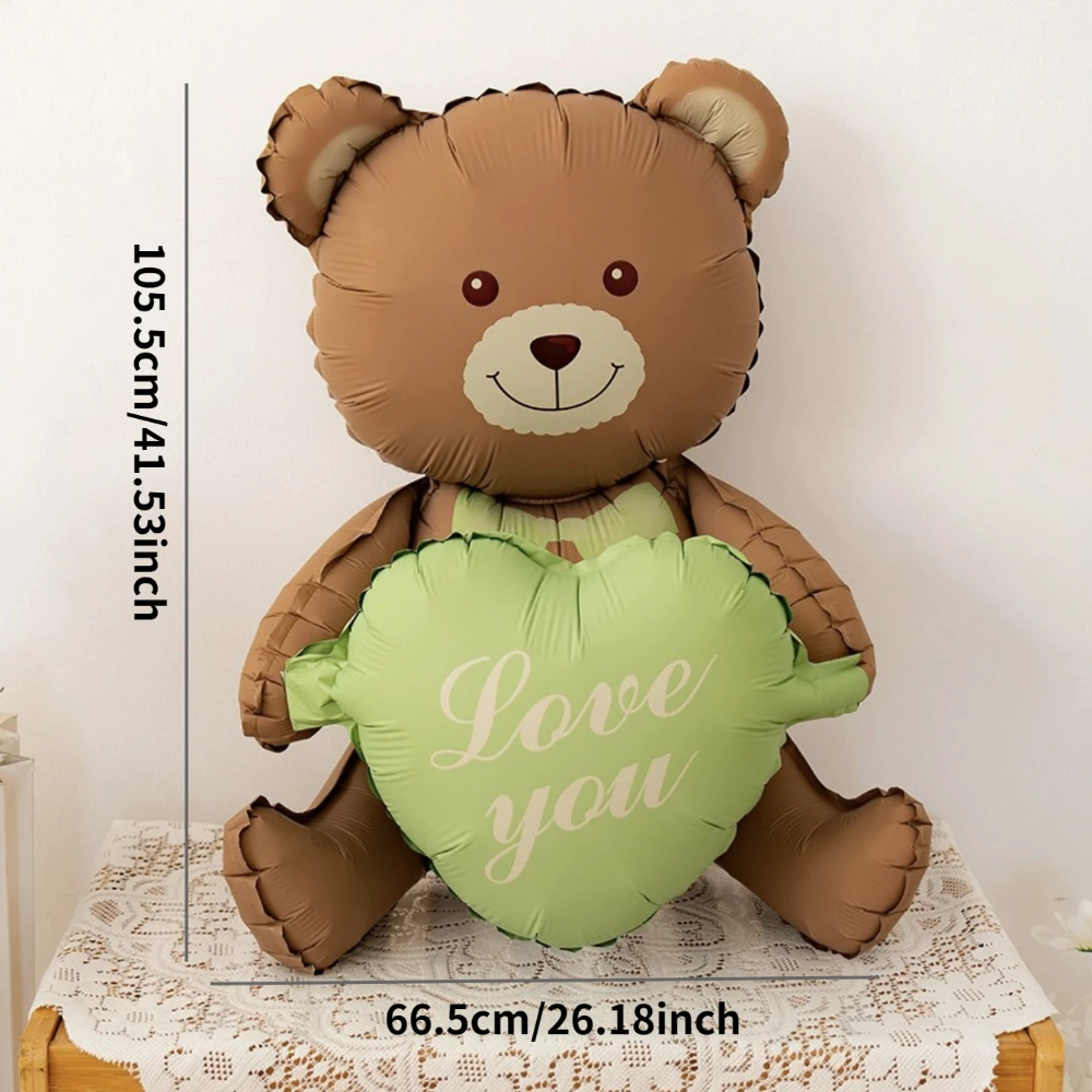 Matte teddy bear heart hugging aluminum film balloon, birthday party, wedding decoration, background arrangement, photo props