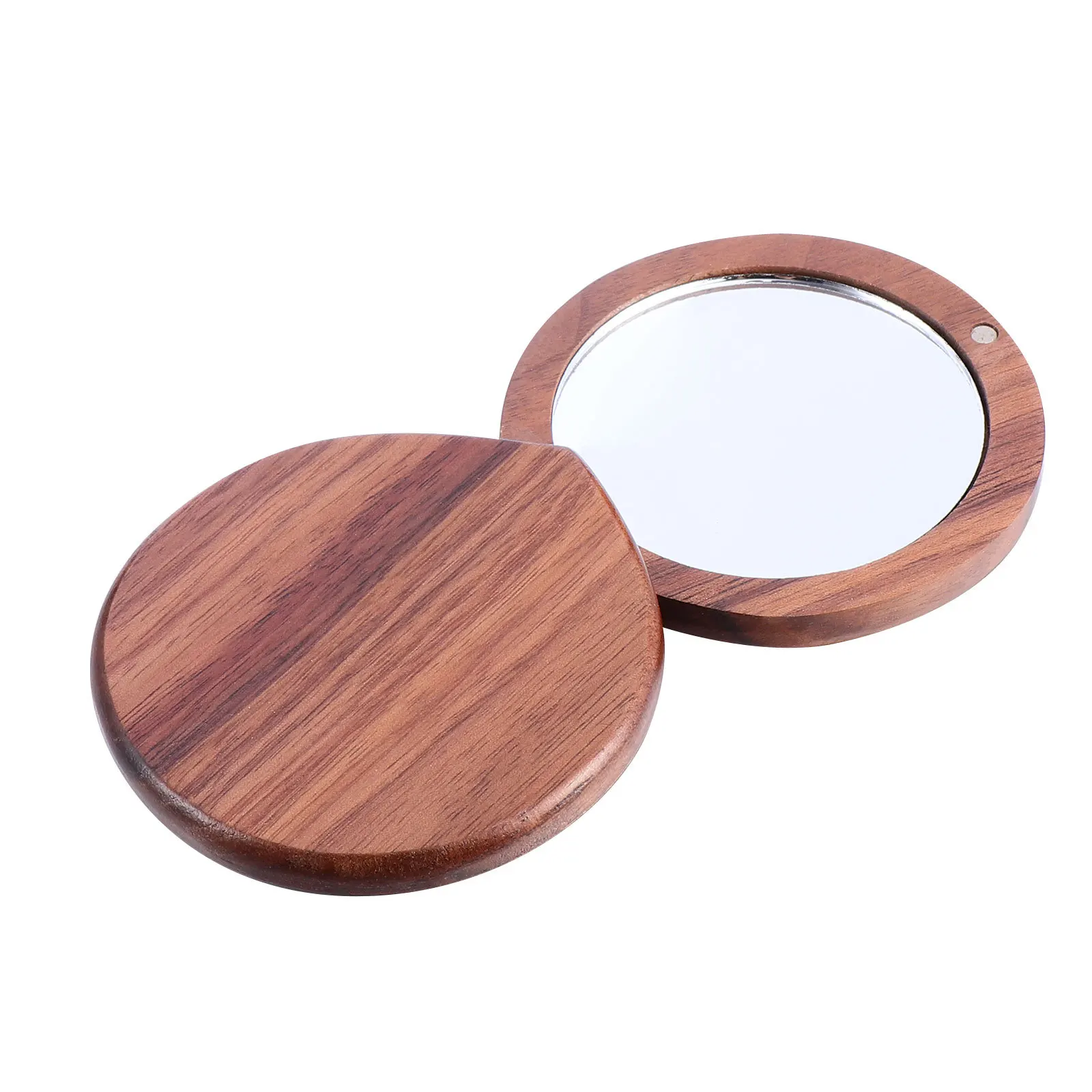 1pc Portable Makeup For Women Girls Lightweight Travel Desktop Mini Walnut Mini Walnut Mirror Shape Mirror