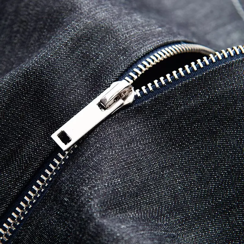 

JNLEAOG Faionable Deep Blue Balloon Sle Denim Pilot Jaet Women's Spring New Arrival Loose Fit Zipper Closure Long Sve