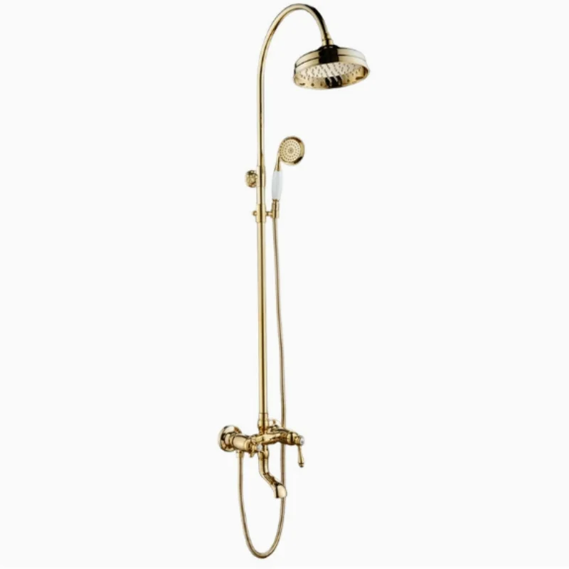 Shower Set,Shower Set Brass Chrome Plated Light Luxury Retro Gold Wall Mounted Round Shower Head Bathroom High Pressure Rainfall