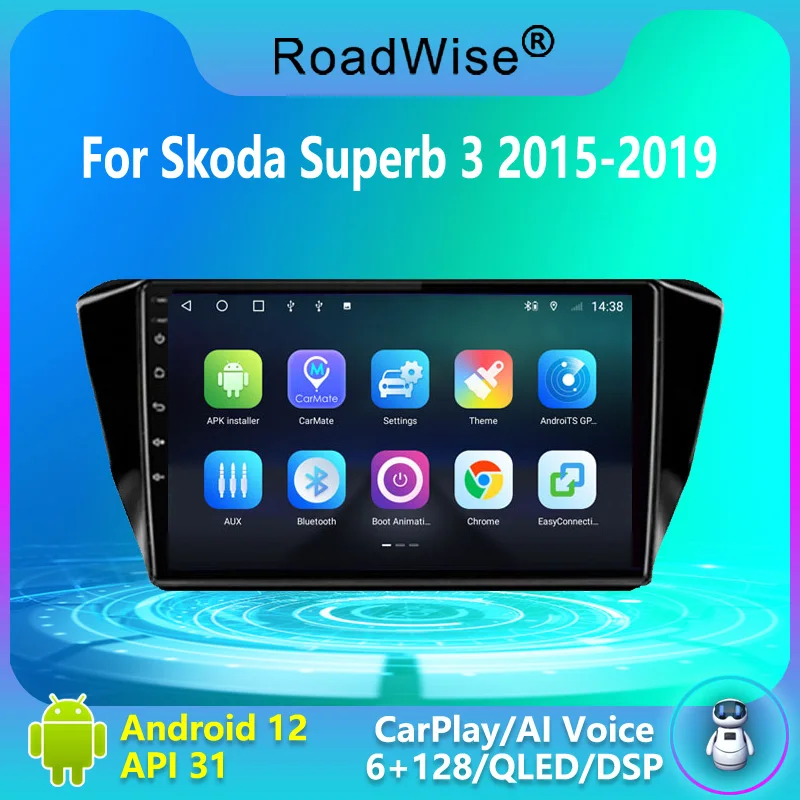 

Автомагнитола Roadwise 8 + 256 Android 12 для Skoda Superb 3 2015 2016 2017 2018 2019 мультимедиа 4G GPS DSP DVD 2DIN Авторадио