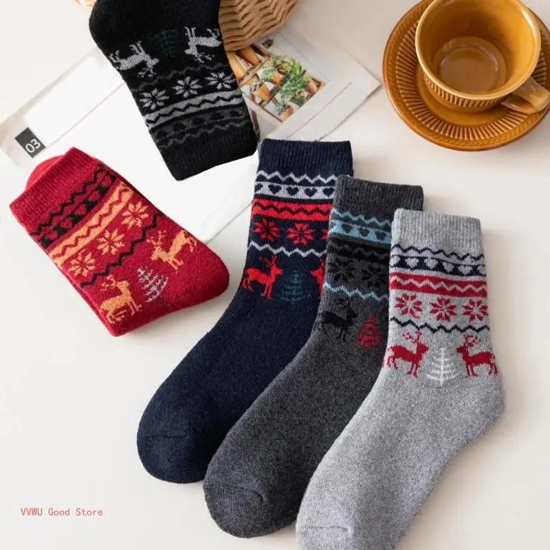 5 Pairs Men's Vintage Faux Wool Thick Knit Thermal Socks for Winter Warmth