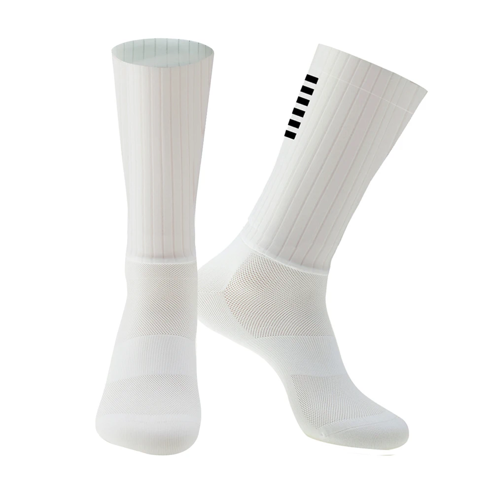 YKYW nero bianco antiscivolo calzini da ciclismo da uomo in Silicone calzini aerodinamici traspiranti da uomo bicicletta Sport Running MTB Bike Whiteline Socks