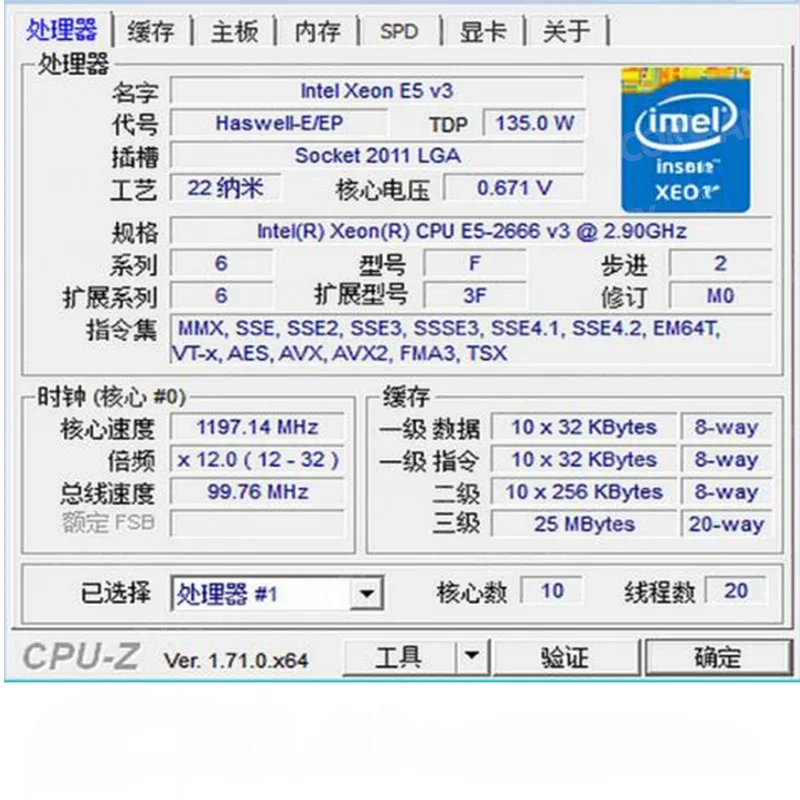 Procesador E5-2666V3 Xeon, servidor LGA2011-3 CPU, 2,9 Ghz, 25M, 135w, 22nm, 10 núcleos, E5, 2666V3, ES/QS/versión oficial, probado, FUNCIONA AL 100%