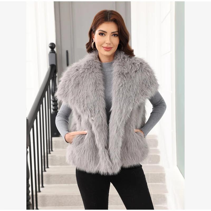 Luxury Faux Fur Maxi Coat Chic Open Front Stand‑collar Long Sleeve Oversized Outerwear Winter Women Fashion Autumn Warm 2026 New