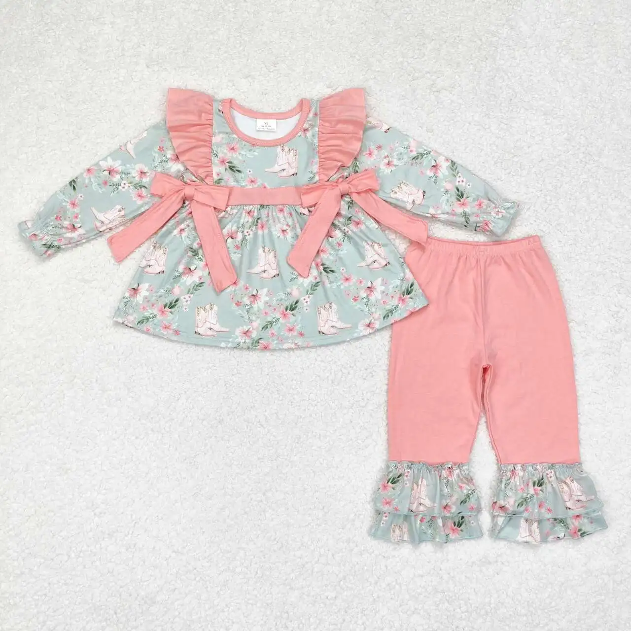 

Boutique wholesale Toddler girls winter pink floral Clothing Kids long Sleeves boot pants Sets Children hot sale outfits clothes