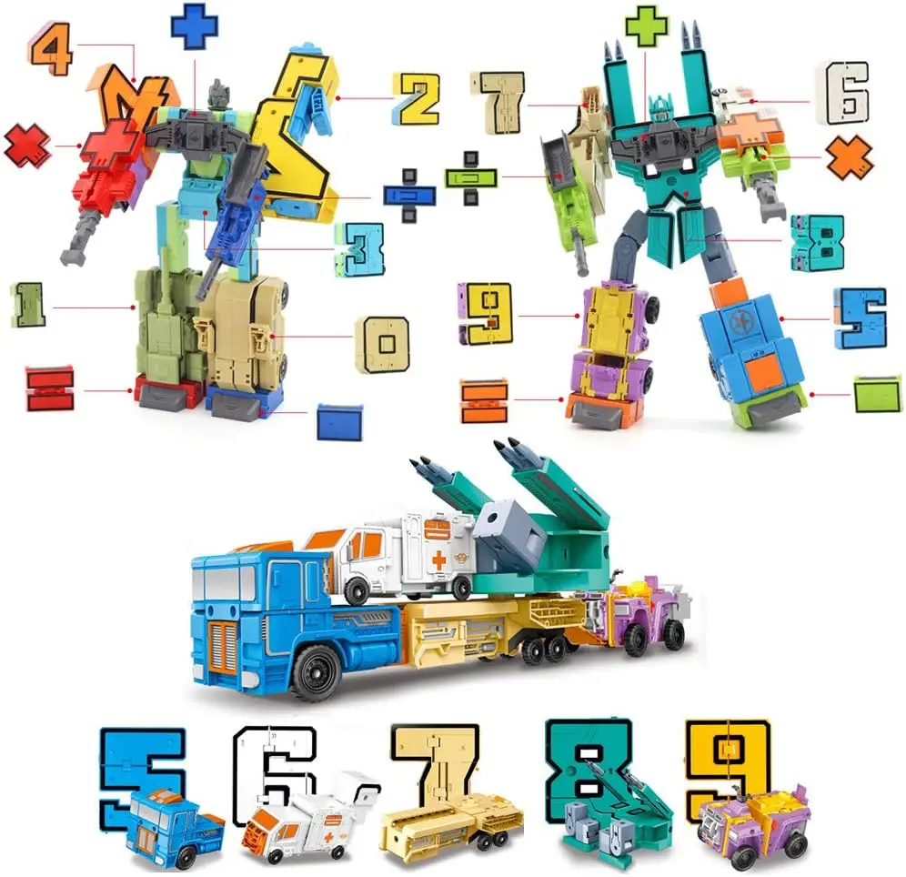 20PCS Assemble Number Robots Transformation Toys Army Building Block Action Figure Deformation Toy Car for Boy Baby Kids Toddler