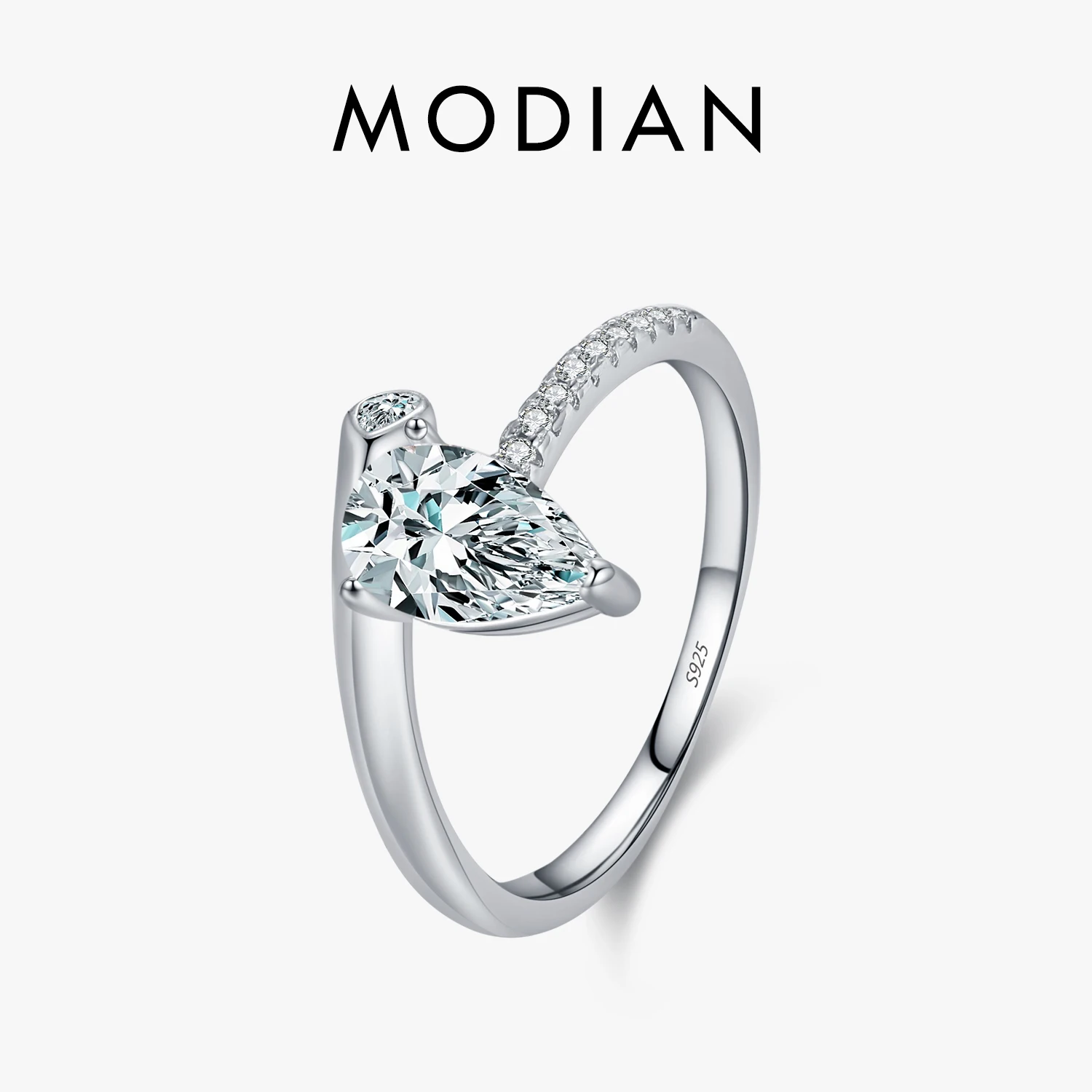 MODIAN 925 Sterling Silver Unique Irregular Pear Cut CZ Finger Ring Sparkling Stackable Water Drop Rings For Women Fine Jewelry