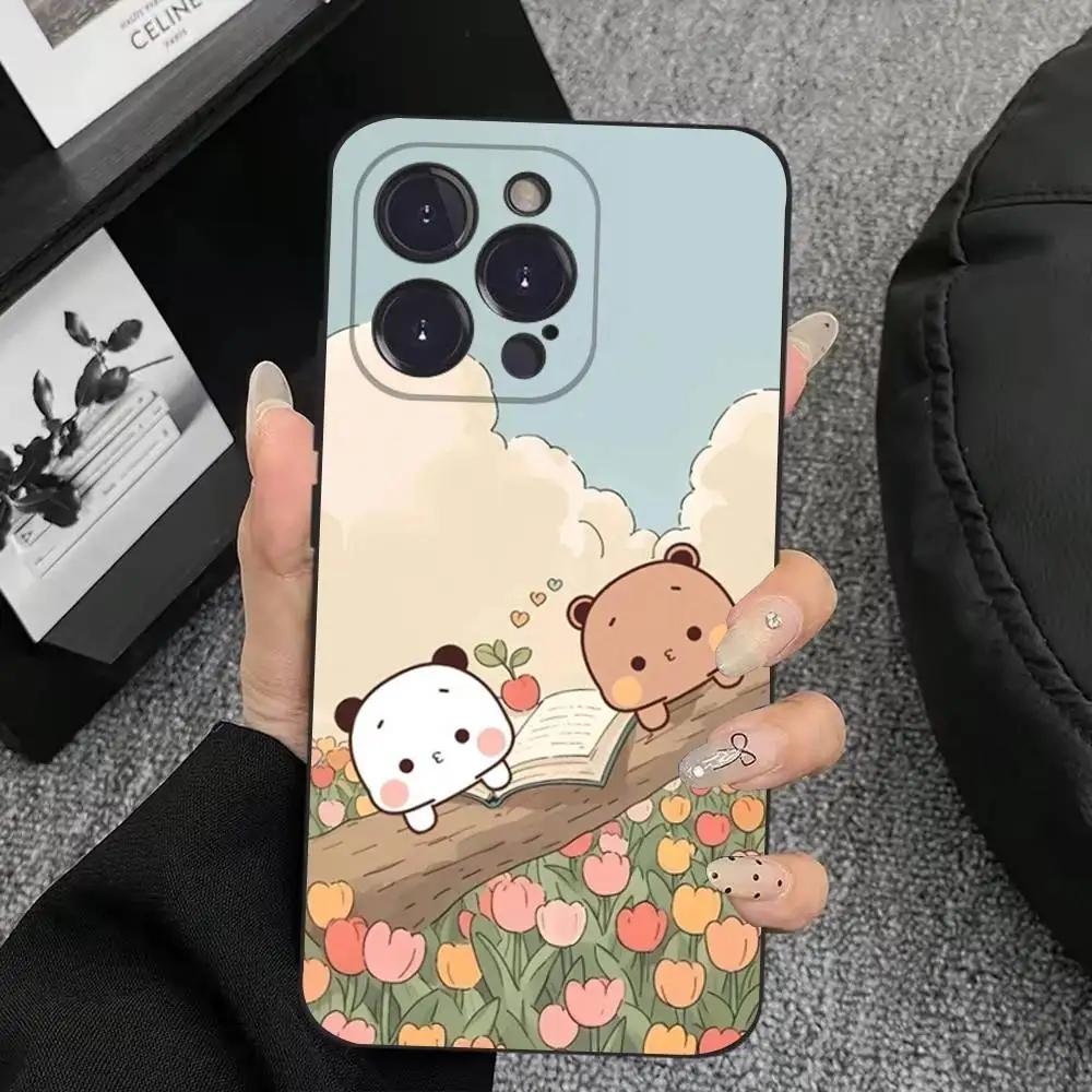 Bonita funda de teléfono BuBu DuDu para iPhone 16,15,14,13,12,11 Plus,Pro Max, XS, X, XR, SE, Mini, 8,7, funda negra de silicona suave