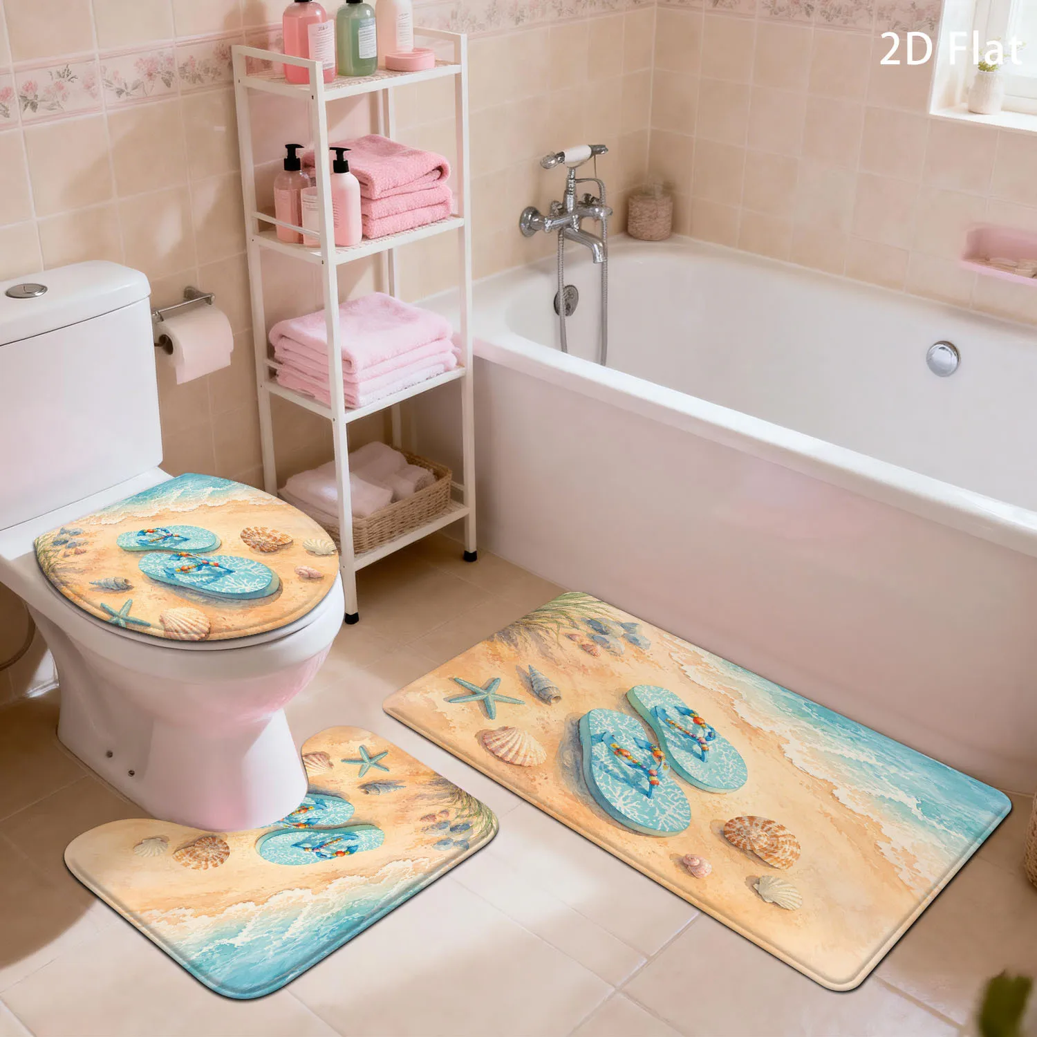 Tropical Beach Bath Mat Set 3 Piece Bathroom Rugs Coastal Ocean Decor for Master Bathroom Vanity Area