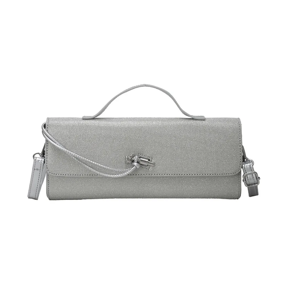 

New Large Capacity Women's Handbag PU Metal Buckle Square Crossbody Bag Silver Adjustable Strap Messenger Bag European