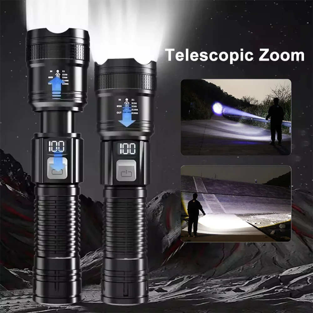 Imagem -03 - Lanternas Led Recarregáveis Portáteis Alta Potência Lanterna Tática Militar Tocha de Zoom Telescópico Lâmpada para Camping ao ar Livre e Pesca