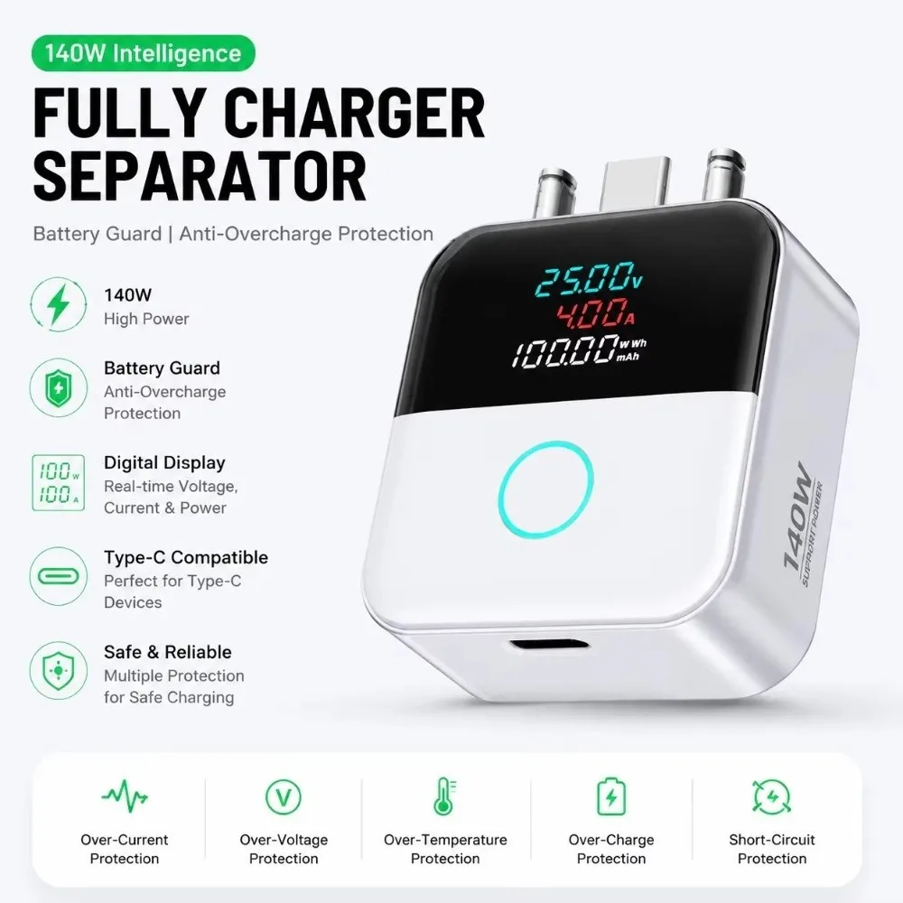 Digital Display 140W Smart Auto Eject Charger Automatic Eject Mobile Phone Charging Accessories Automatic Power-off Charger