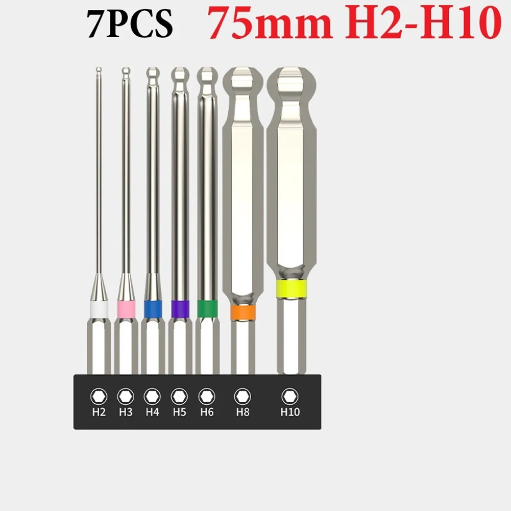 7PCS Ball End Hex Screwdriver Bits Set Magnetic H2-H10 For Electric Drill Driver Wrench Power Tool Accessories