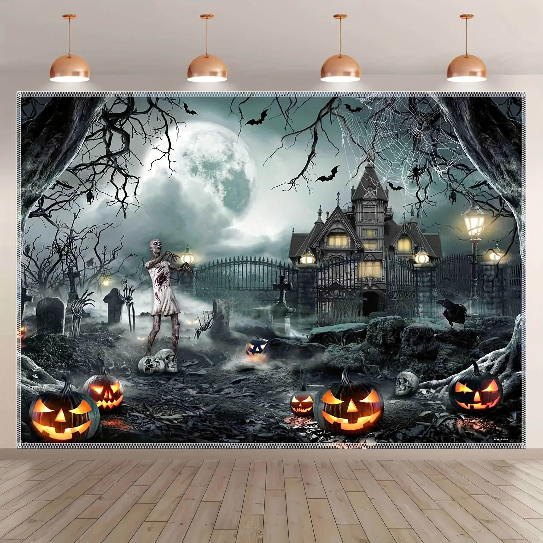 Halloween Hintergrund Stoff, erschreckende Mondschein Party Foto Hintergrund, Kürbis Laterne Banner Dekoration auf dem Friedhof