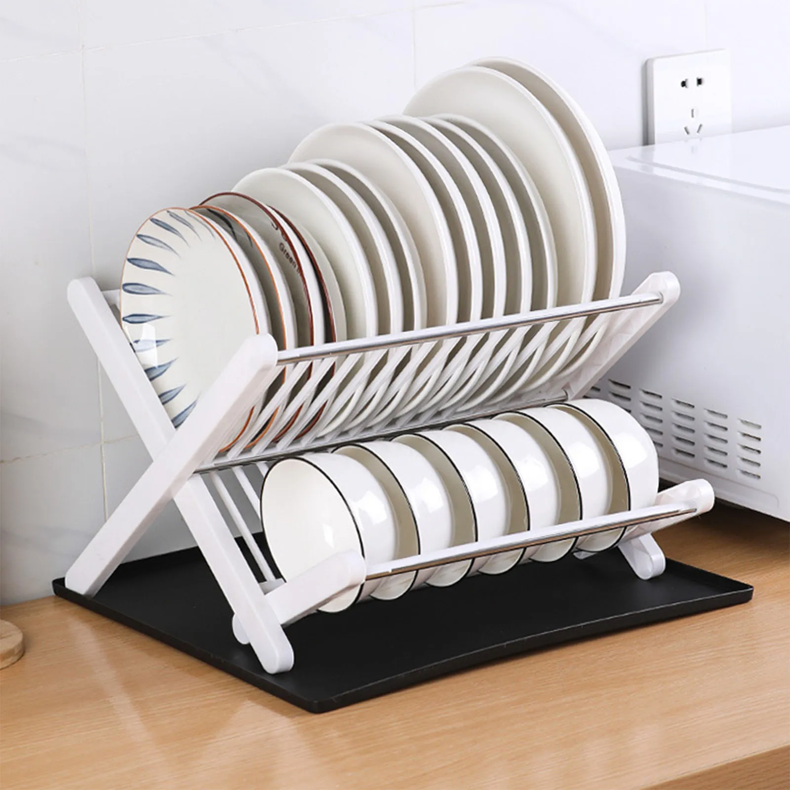 White Bowl Plate Rack Dish Rack Kitchen Drain Rack Dish Bowl Holder Tableware Arranged Shelf Plastic Metal Dish Rack